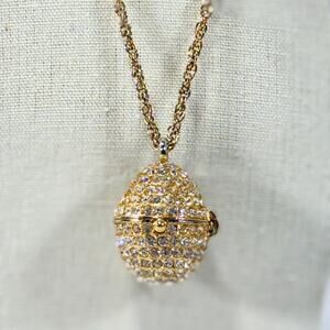 Vintage Xanadu Rhinestone Egg Watch Pendant 28" Necklace Gold Tone RUNS!